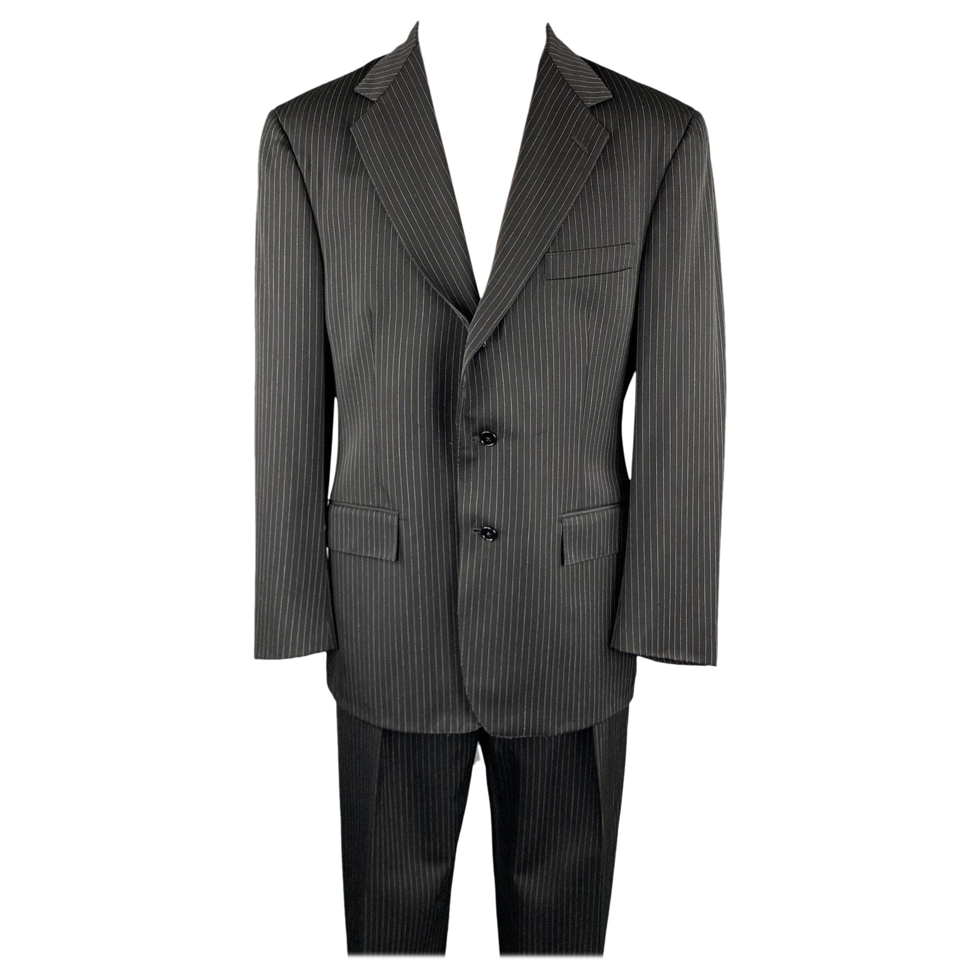 RALPH LAUREN Size 40 Regular Black Stripe Wool Notch Lapel Suit For Sale