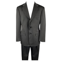 Ralph Lauren Taglia 40 Regolare Abito in lana a righe nere con risvolto a tacche