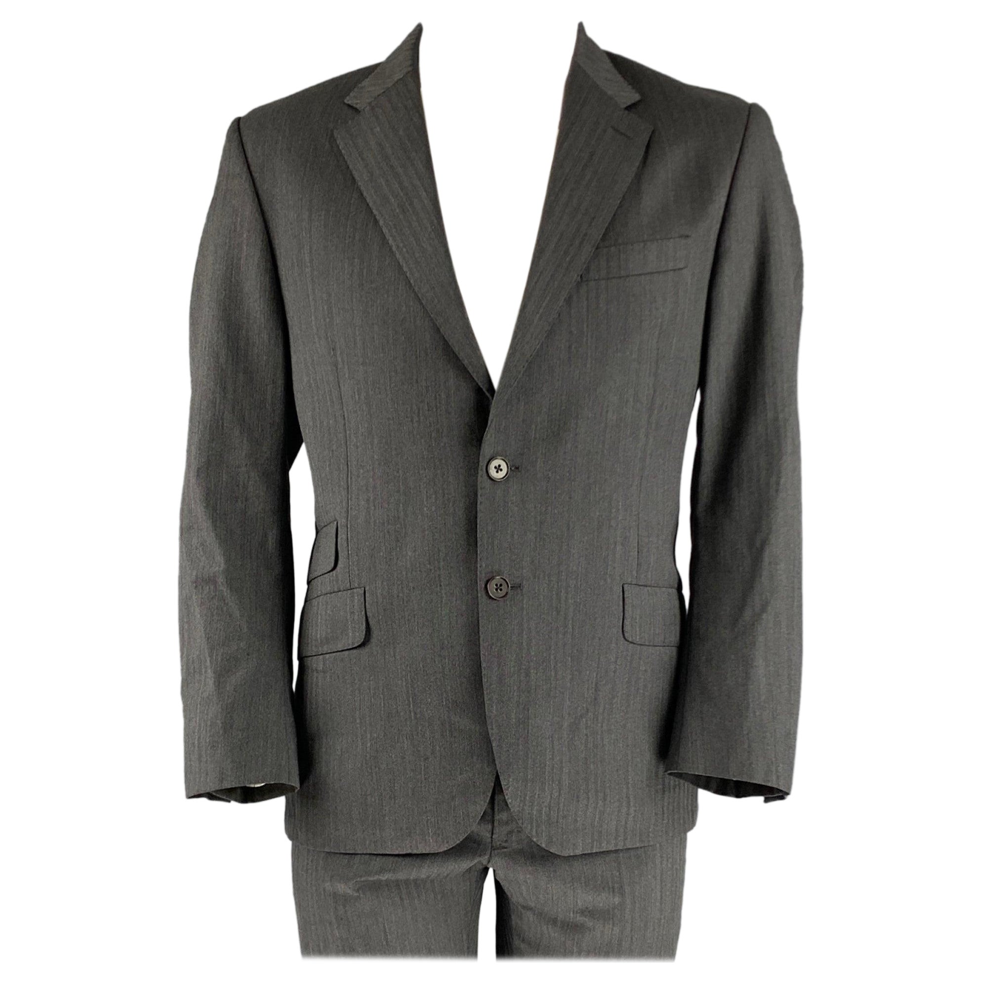PAUL SMITH Size 42 Charcoal Herringbone Wool Notch Lapel Suit For Sale