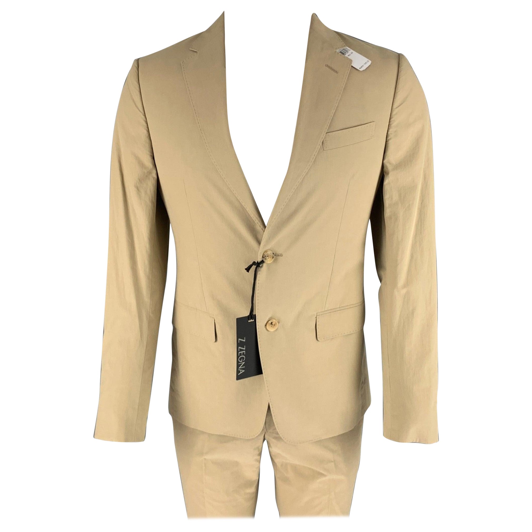 Z ZEGNA Size 36 Khaki Cotton Notch Lapel Suit For Sale