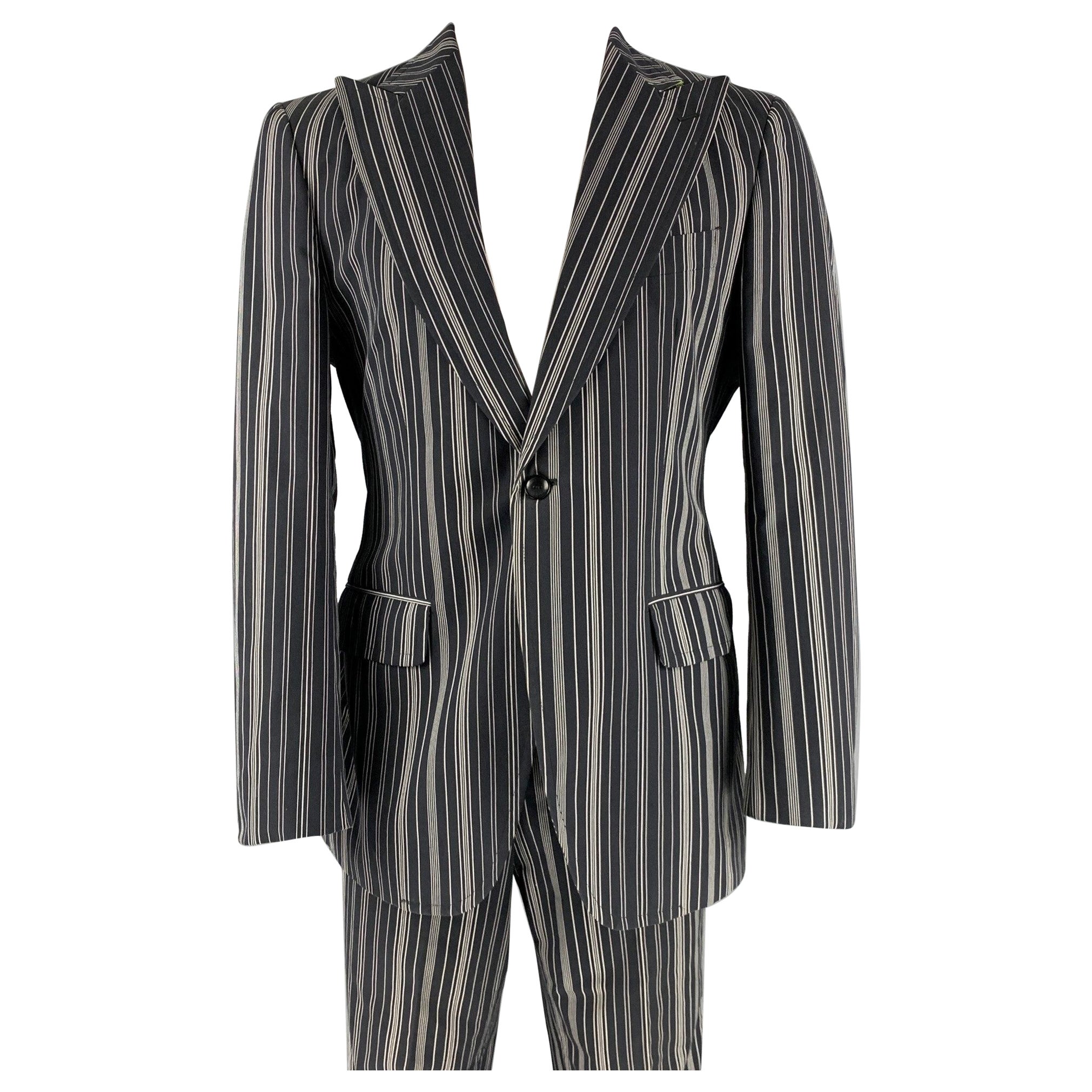 ETRO Size 40 Black White Stripe Cotton Peak Lapel Suit For Sale