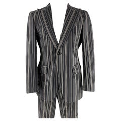 ETRO Size 40 Black White Stripe Cotton Peak Lapel Suit
