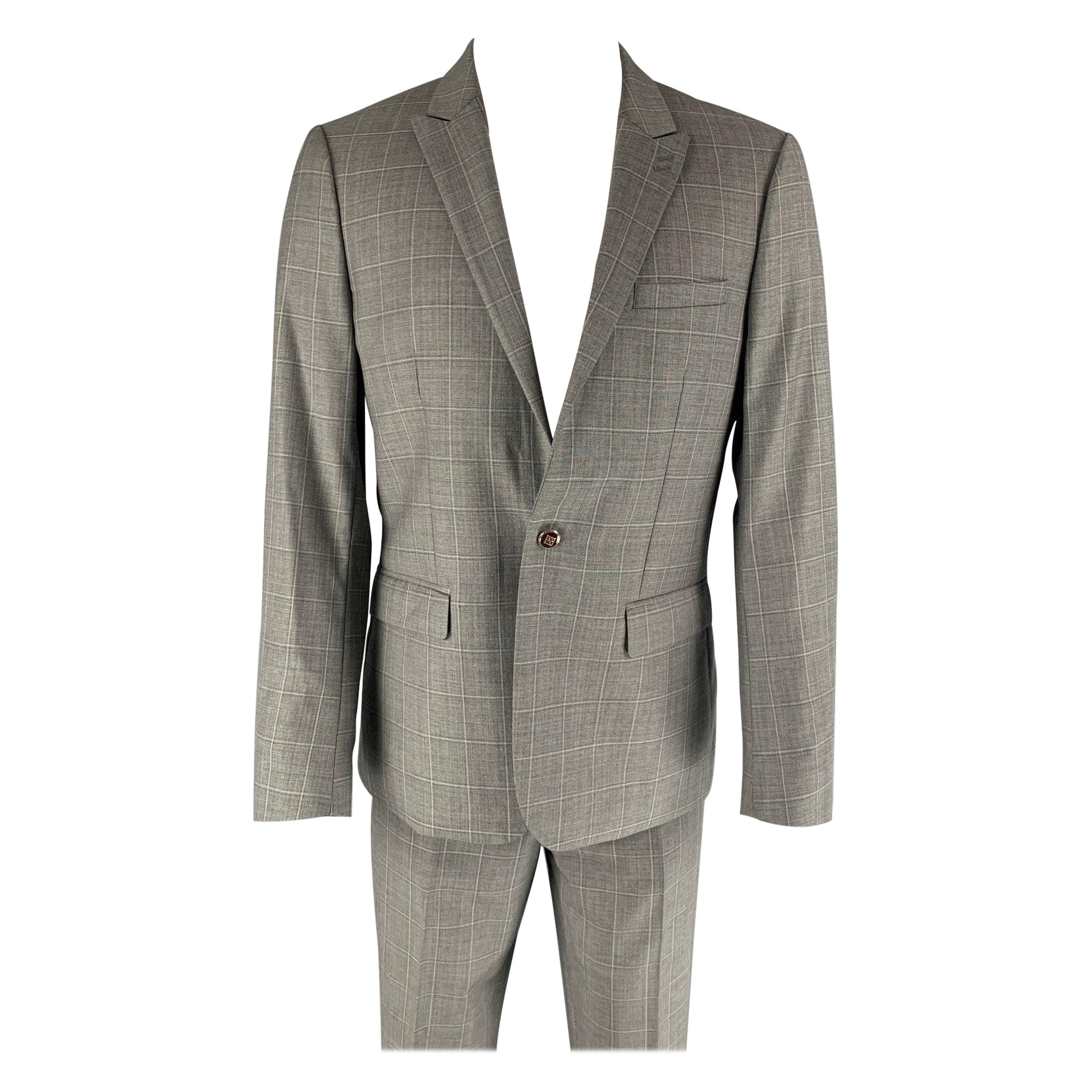 THE KOOPLES Size 40 Grey Window Pane Wool Peak Lapel Suit For Sale