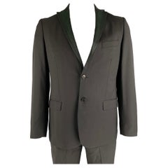 ROMEO GIGLI Size 42 Black Green Solid Wool Notch Lapel Suit