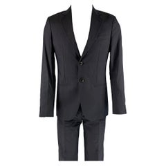 Used GIORGIO ARMANI Size 40 Navy Solid Cotton Silk Notch Lapel Suit