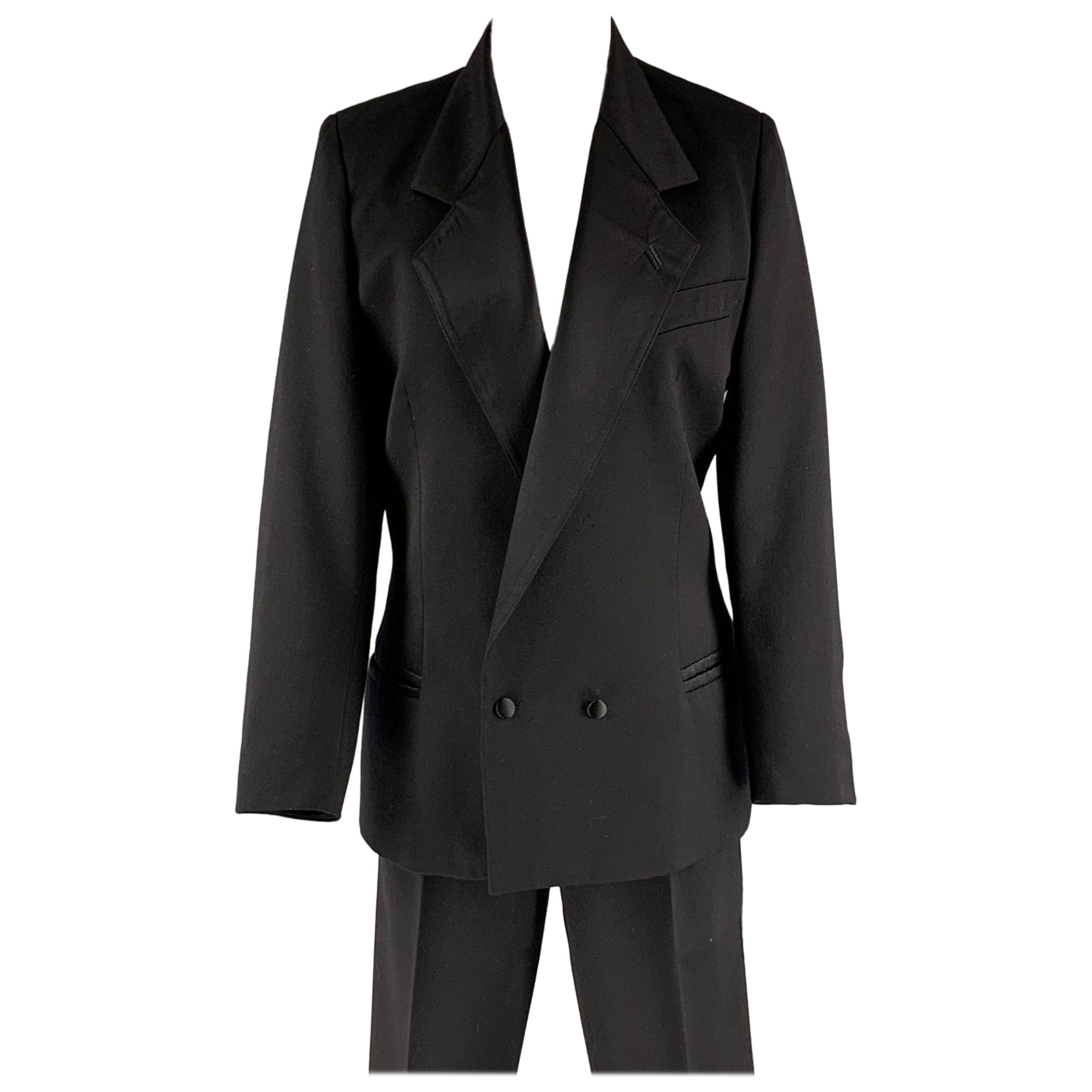 CLAUDE MONTANA Size 12 Black Silk Double Breasted Pants Suit For Sale
