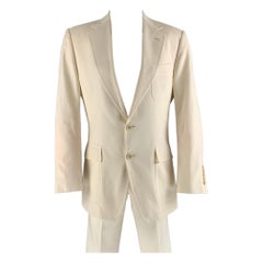 GUCCI Chest Size 40 Beige Solid Cotton Notch Lapel 32 29 Suit