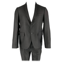 VERSACE Size 38 Black Solid Wool Silk Notch Lapel Suit