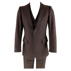YVES SAINT LAURENT Chest Size 40 Brown White Pinstripe Single breasted 32 Suit