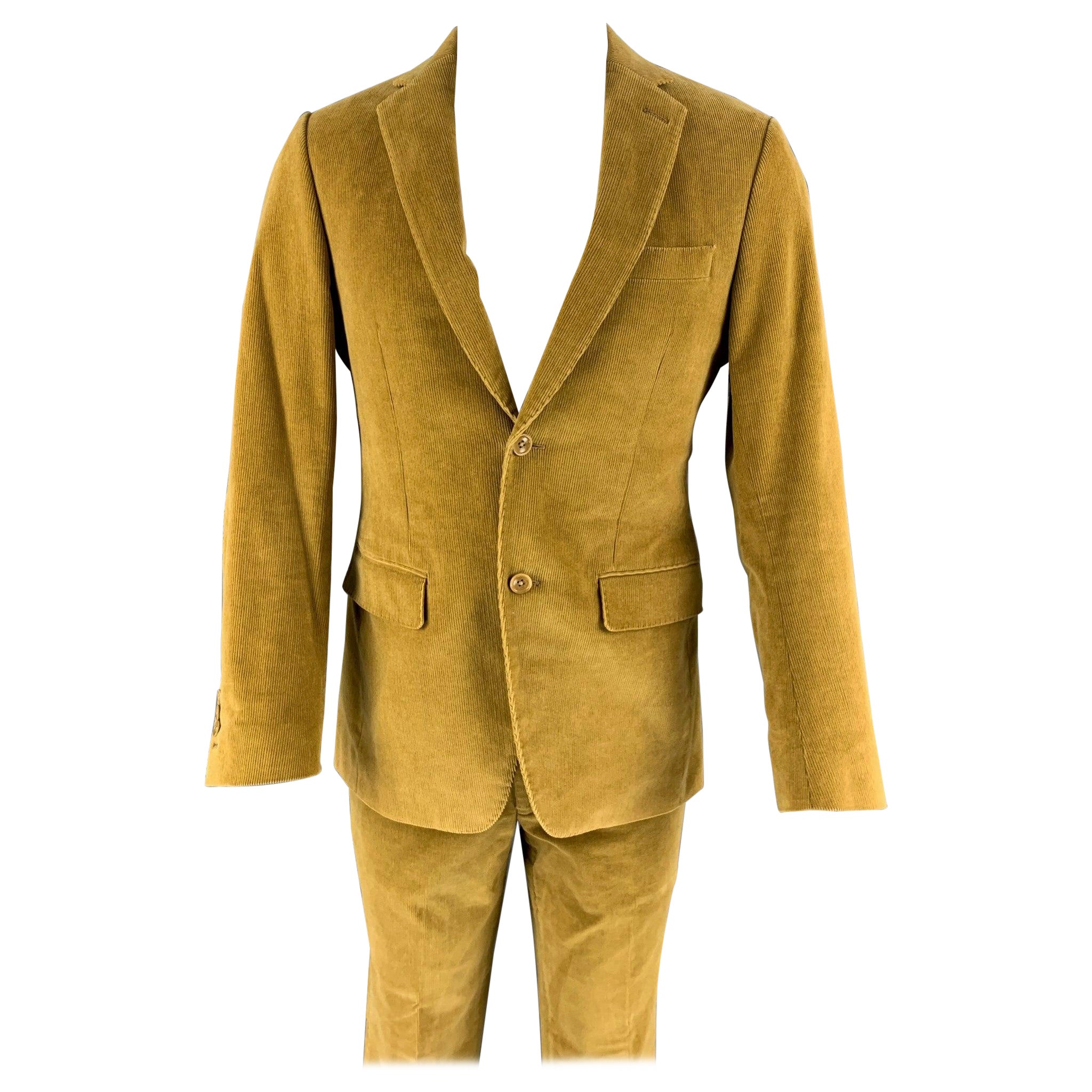 SAKS FIFTH AVENUE Size 40 Yellow Corduroy Notch Lapel Suit For Sale