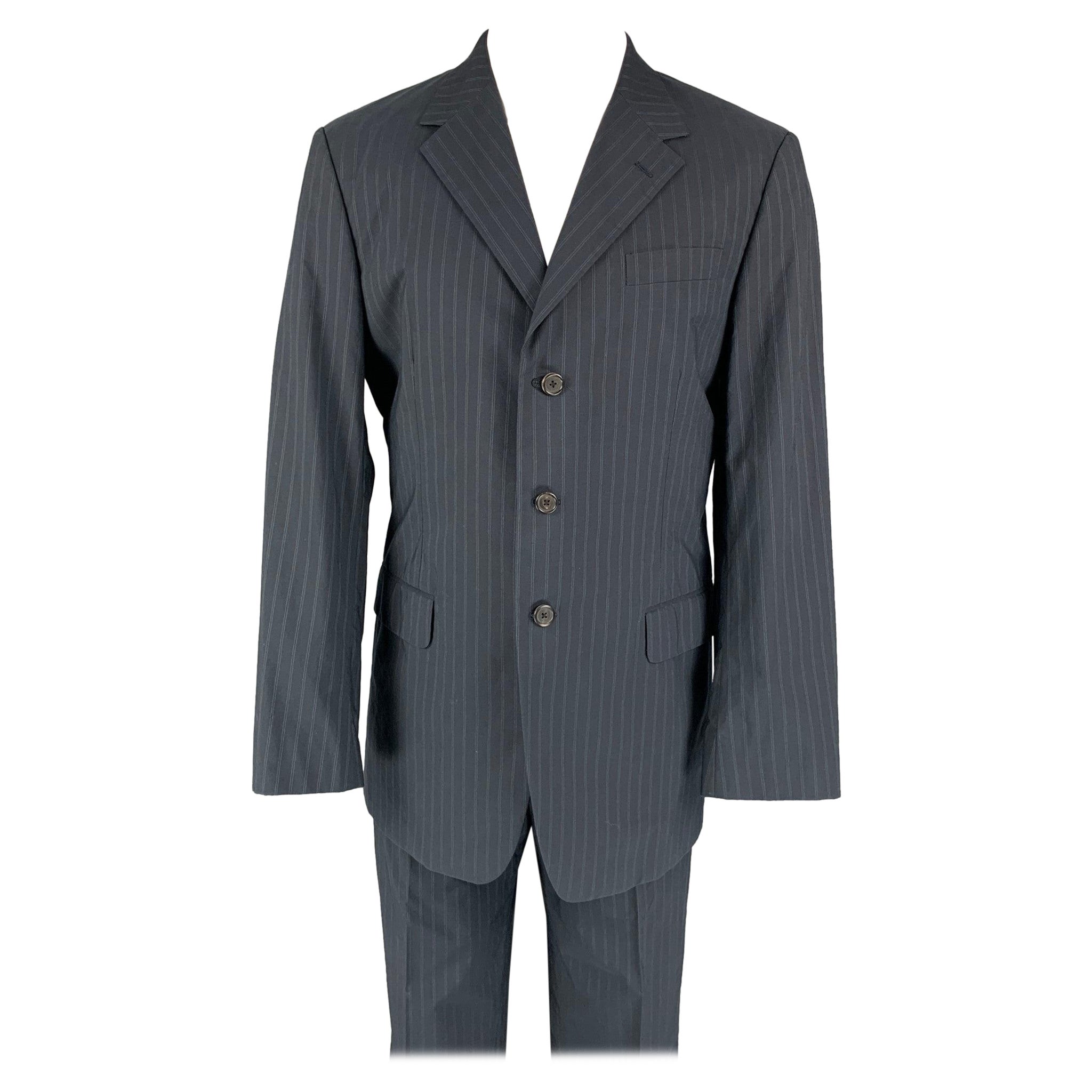 PRADA Chest Size 40 Navy Blue Stripe Cotton Single breasted 34 32 Suit For Sale