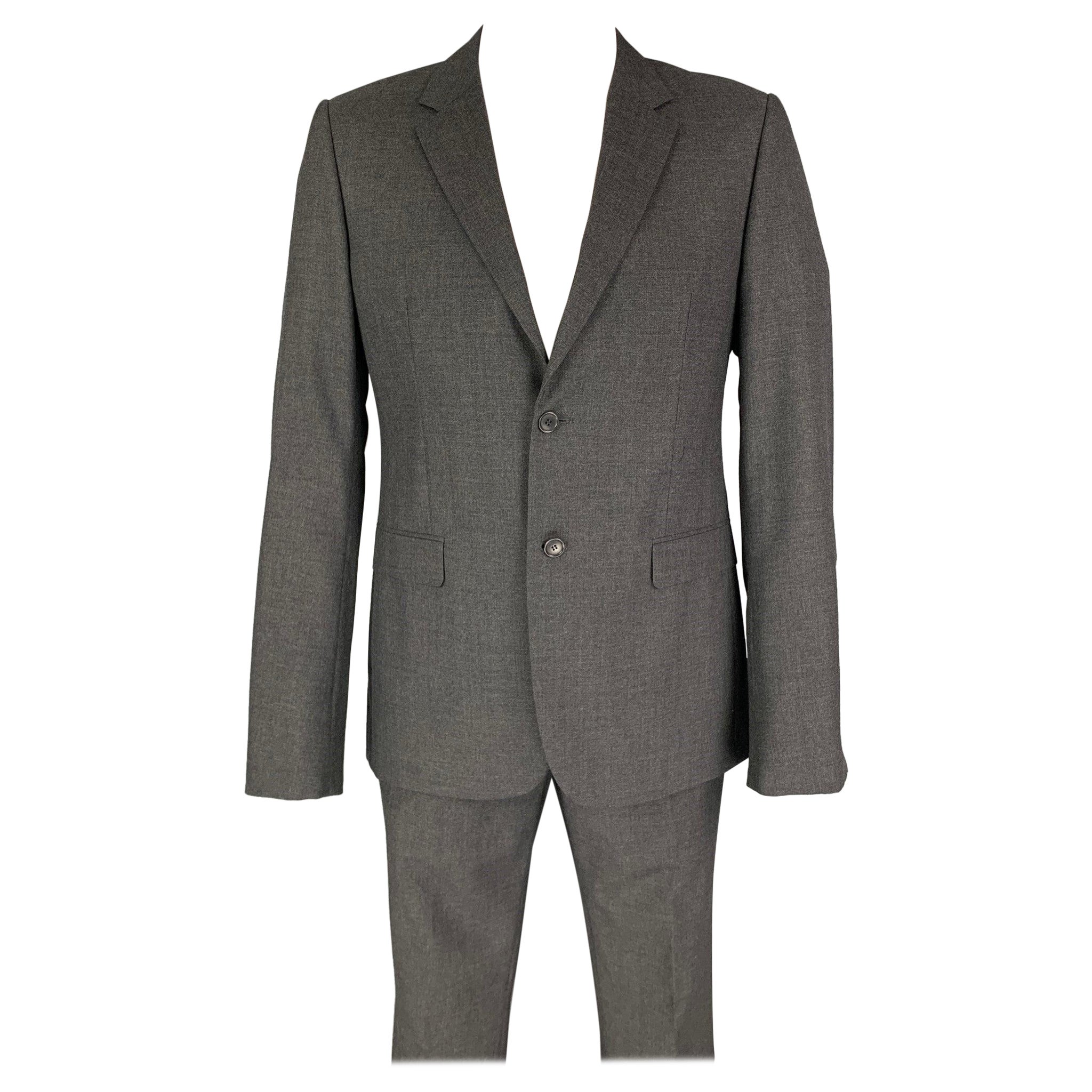 CALVIN KLEIN COLLECTION Size 42 Charcoal Wool Notch Lapel Suit For Sale