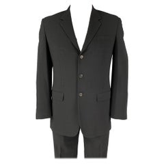 PRADA Size 42 Regular Black Virgin Wool Blend Notch Lapel Suit