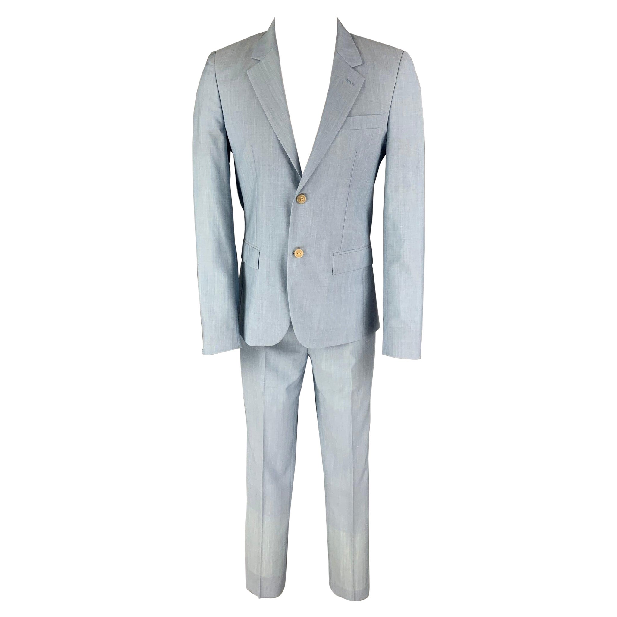 MARC JACOBS Size 38 Blue Light Blue Wool Notch Lapel Suit For Sale
