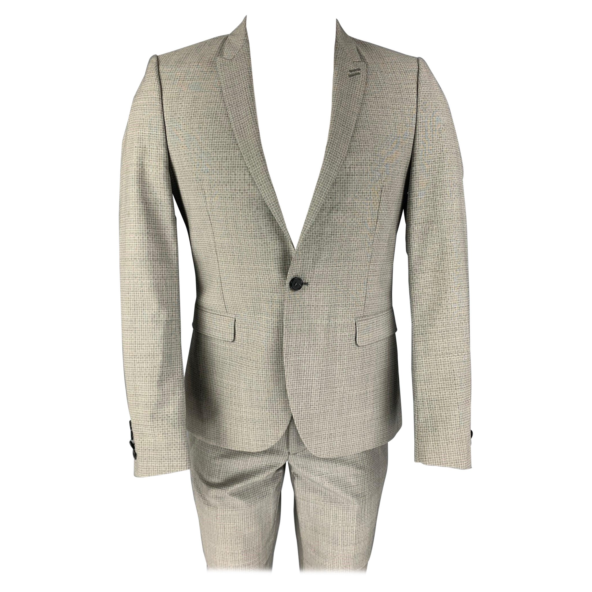 THE KOOPLES Tailleur tailleur en laine mohair noir et gris à revers pointu, Taille 36 en vente