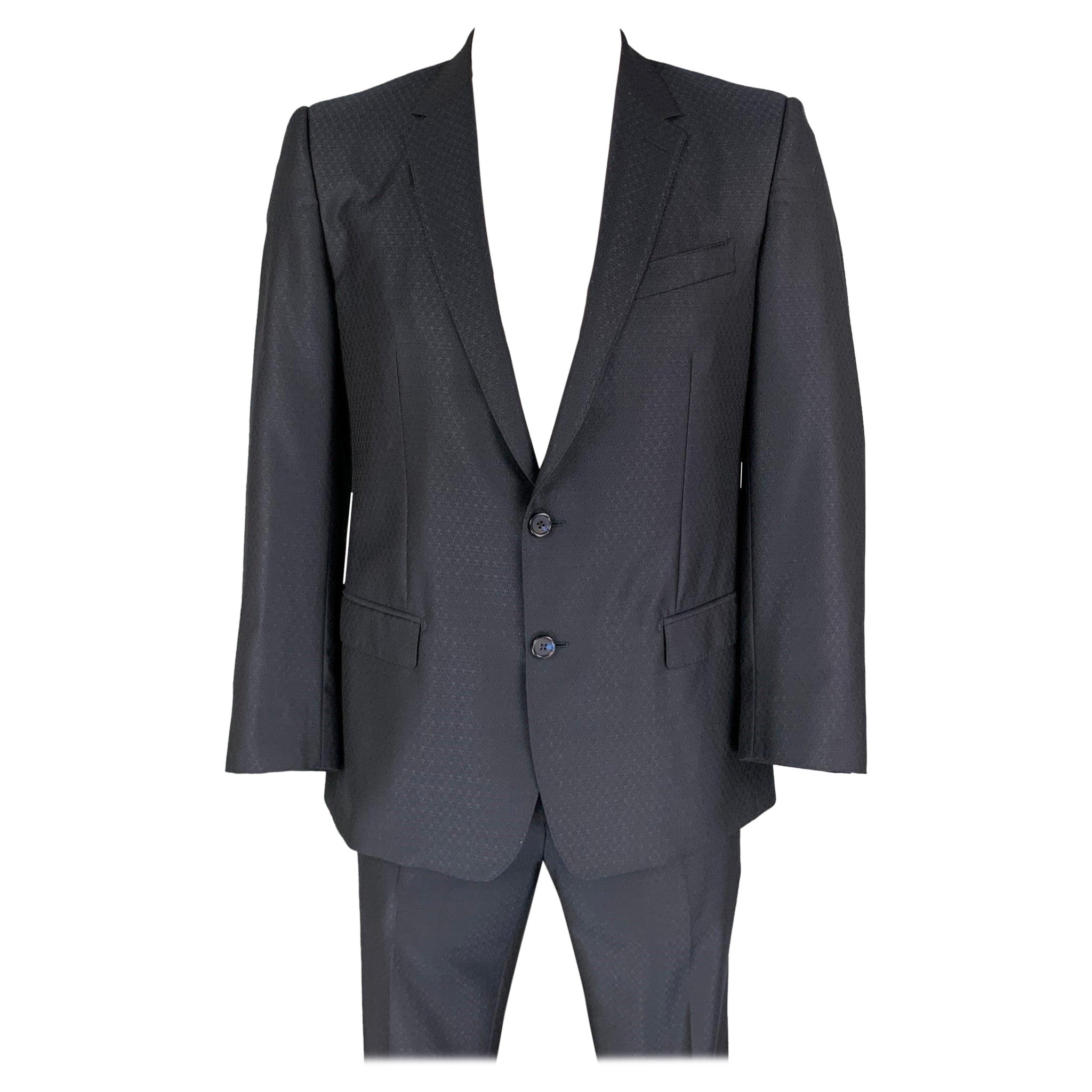 DOLCE & GABBANA Size 42 Navy Pattern Wool Blend Suit For Sale