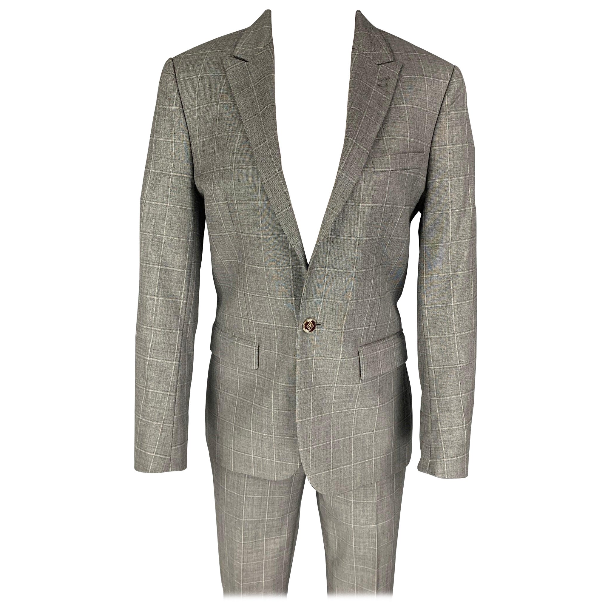 THE KOOPLES Size 34 Grey Window Pane Wool Peak Lapel Suit For Sale