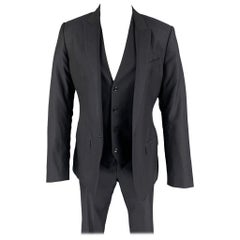 DOLCE & GABBANA Size 38 Navy Wool Silk Peak Lapel 3 Piece Suit