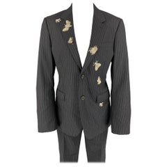 ALEXANDER MCQUEEN Size 38 Black Silver Stripe Wool Blend Notch Lapel Suit