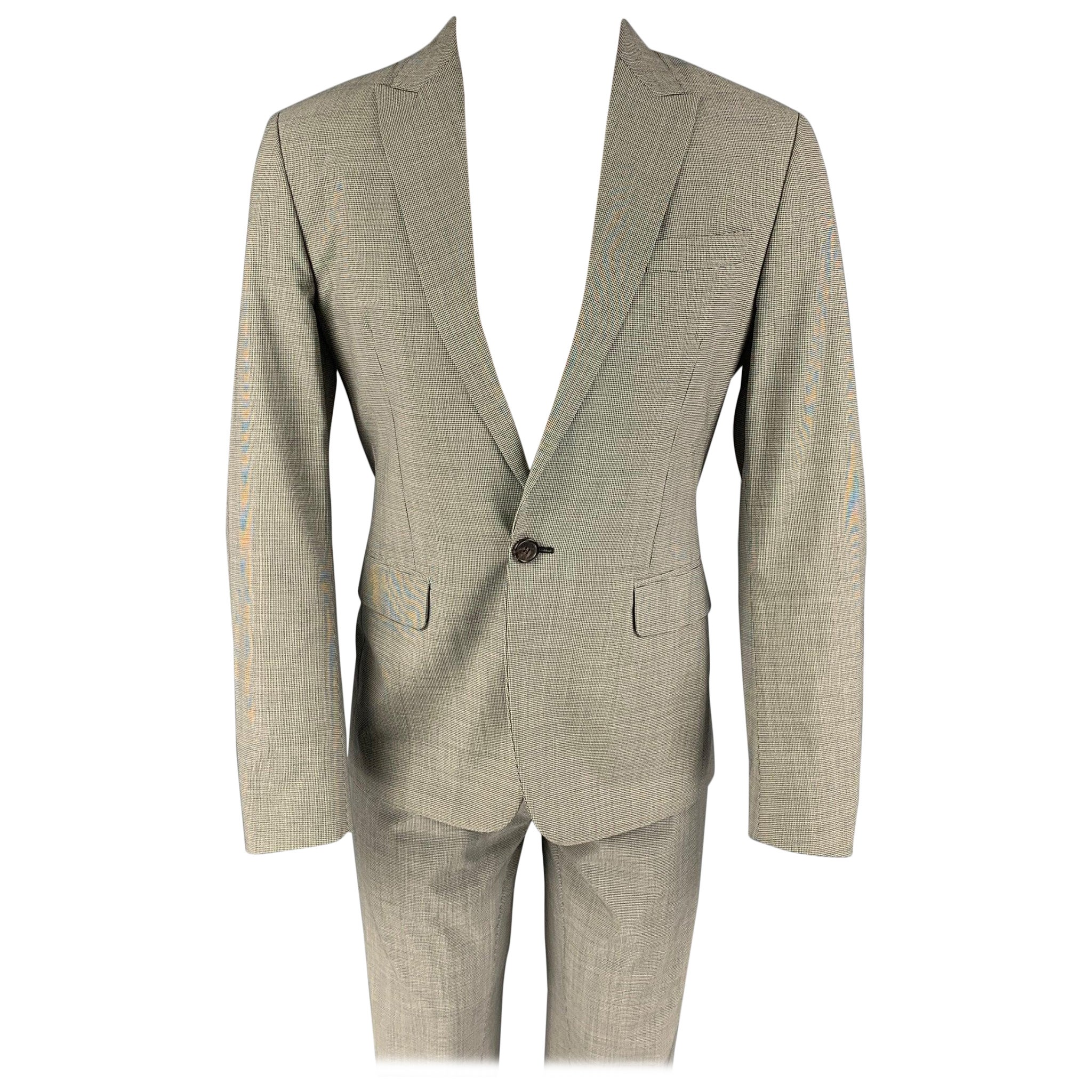 DSQUARED2 Size 40 Black White Houndstooth Wool Peak Lapel Suit For Sale