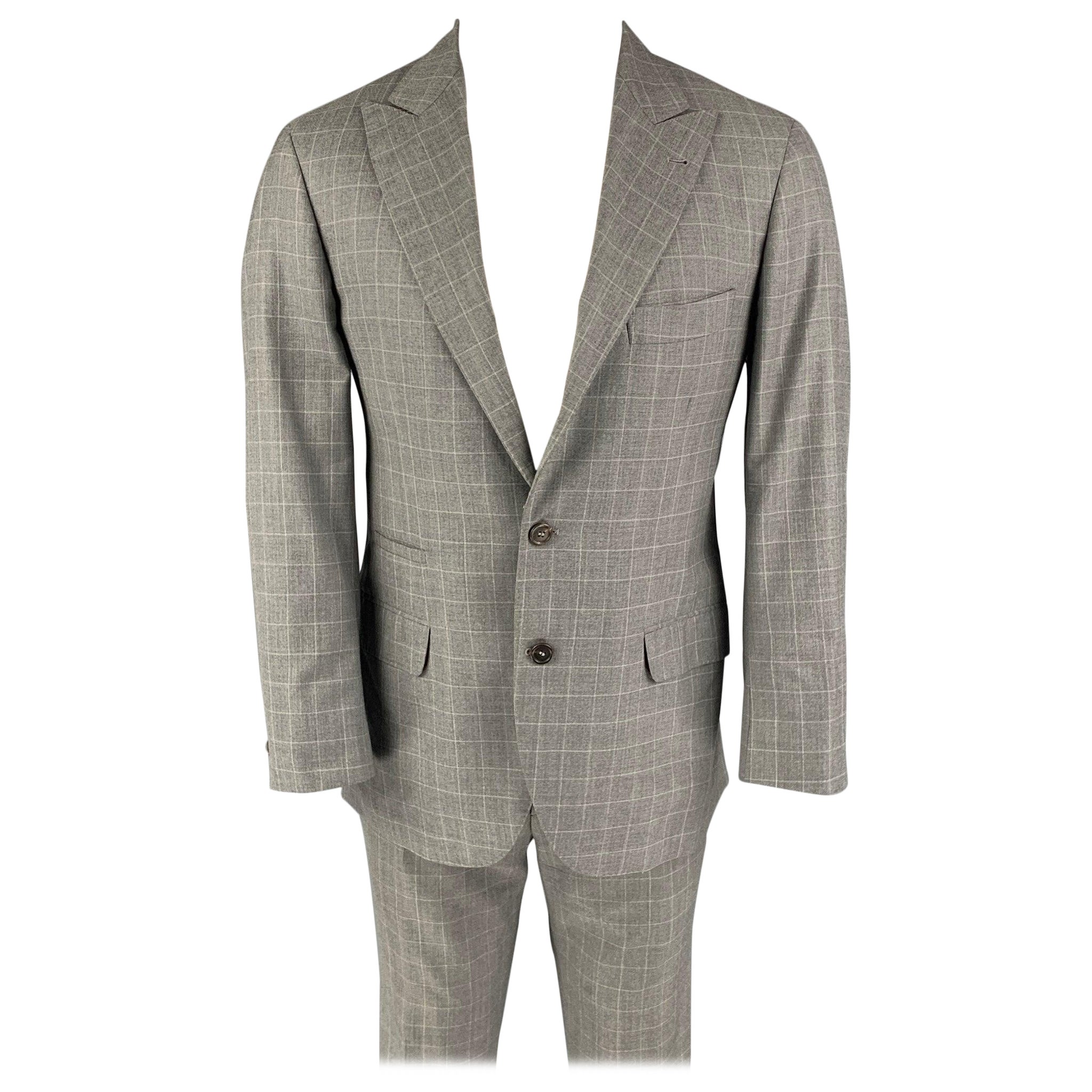 BRUNELLO CUCINELLI Size 38 Gray Window Pane Lana Wool Silk Suit For Sale
