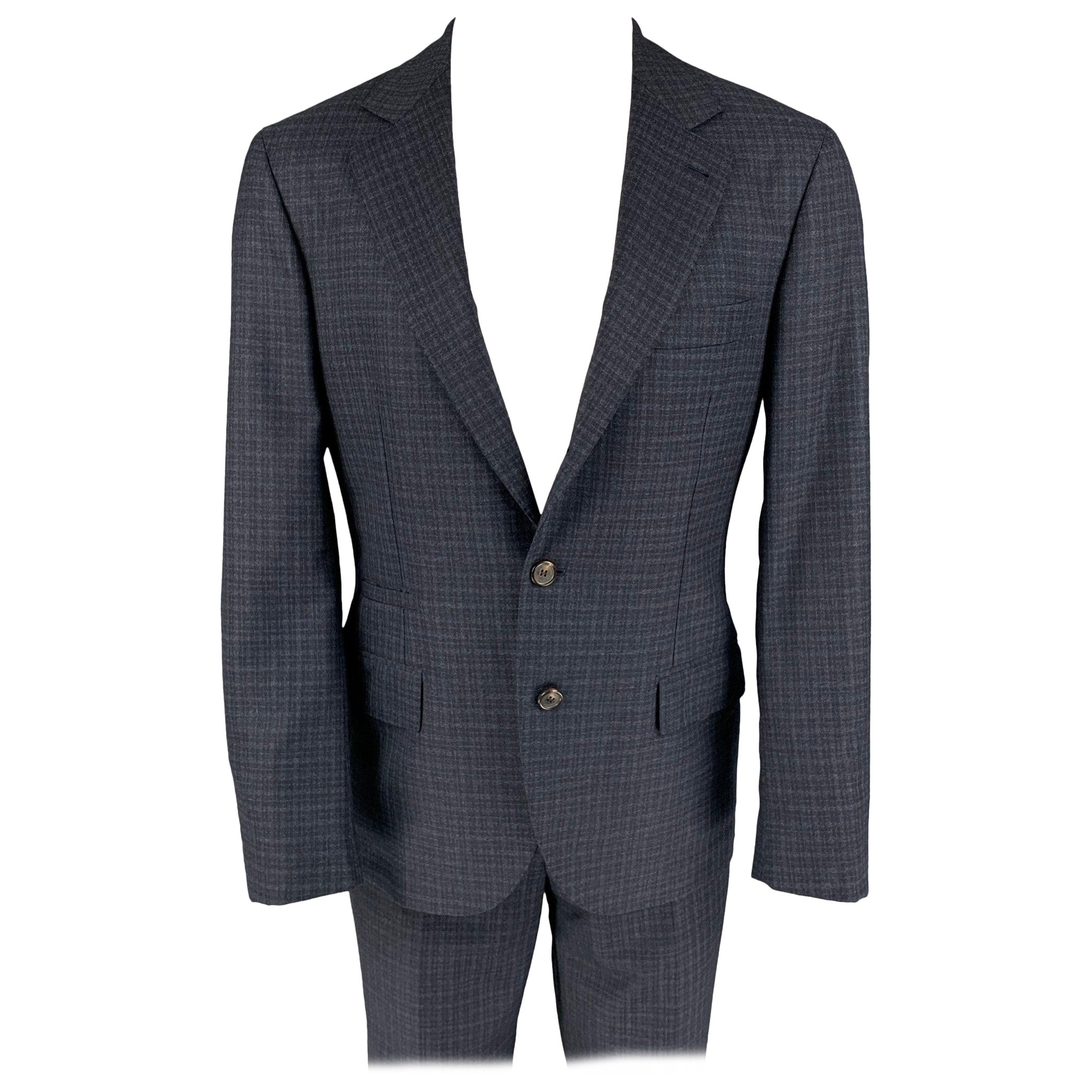 BRUNELLO CUCINELLI Size 38 Navy Mouline Check Lana Wool Suit For Sale
