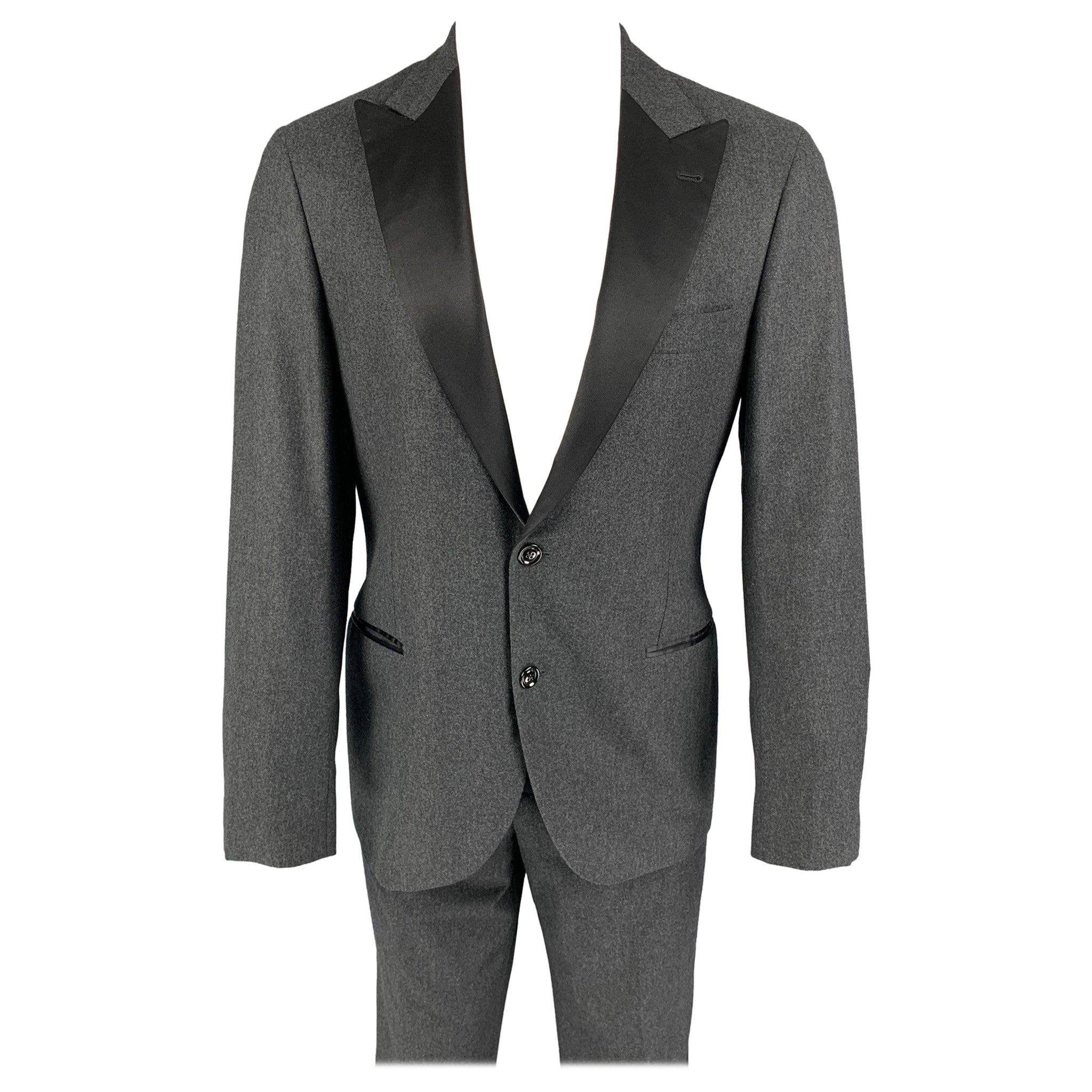BRUNELLO CUCINELLI Size 38 Gray Black Wool Blend Tuxedo Suit For Sale