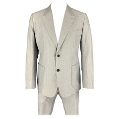 DOLCE & GABBANA Size 46 Light Gray Stripe Linen Cotton Notch Lapel Suit