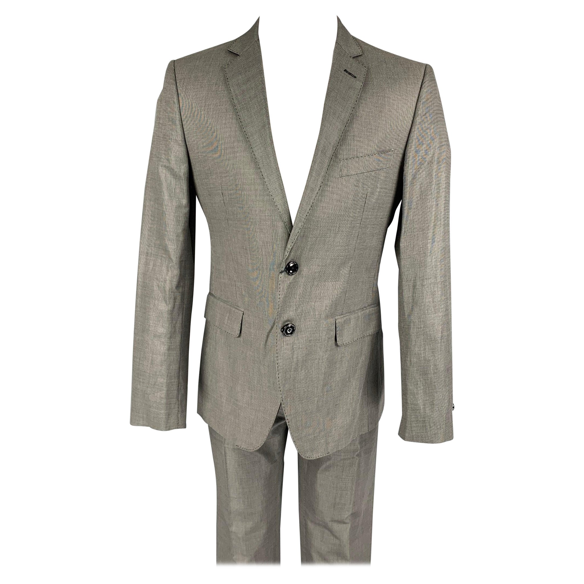 LOVE MOSCHINO Size 40 Black Grey Nailhead Cotton Blend Notch Lapel Suit For Sale
