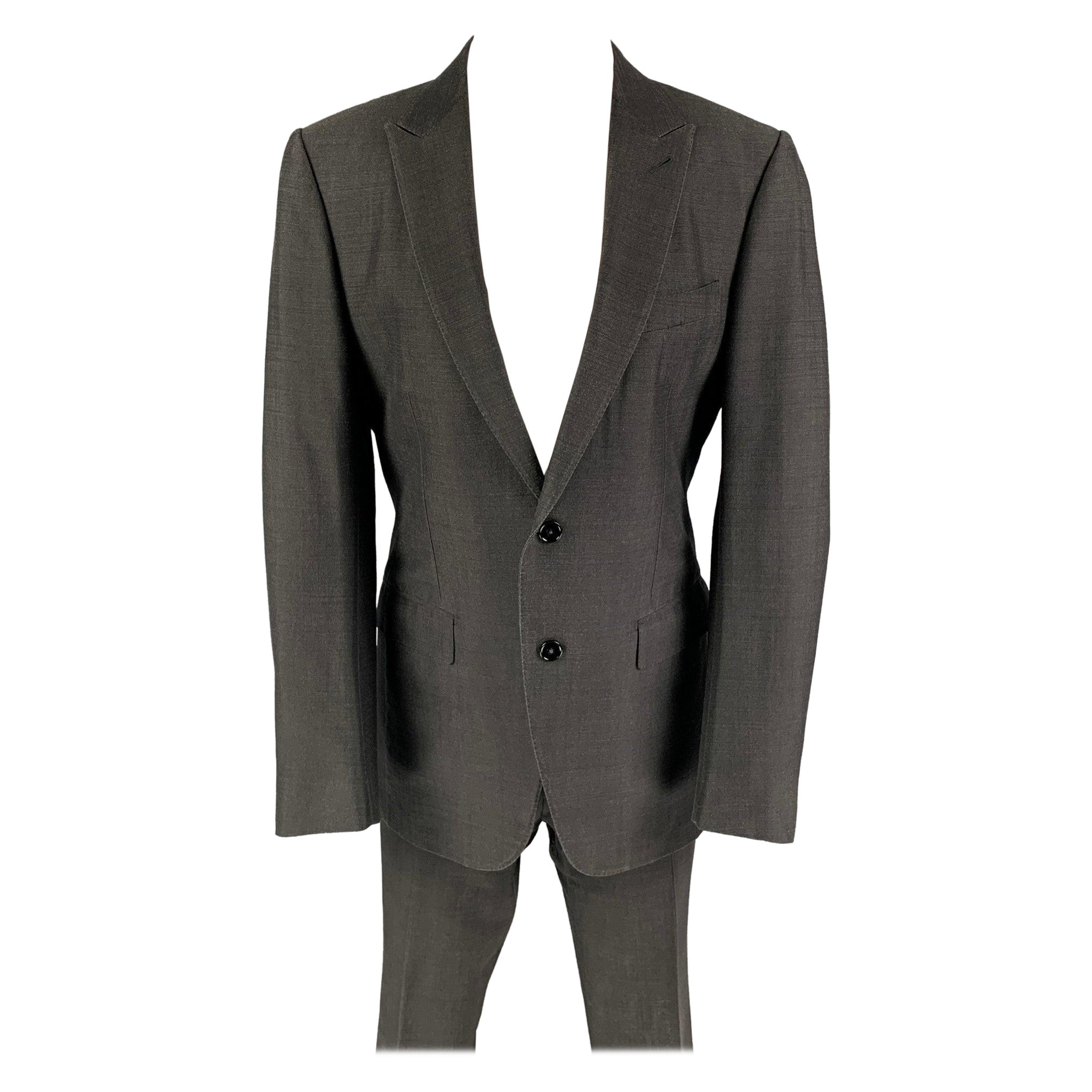 ERMENEGILDO ZEGNA Size 40 Charcoal Silk Wool Peak Lapel Suit For Sale