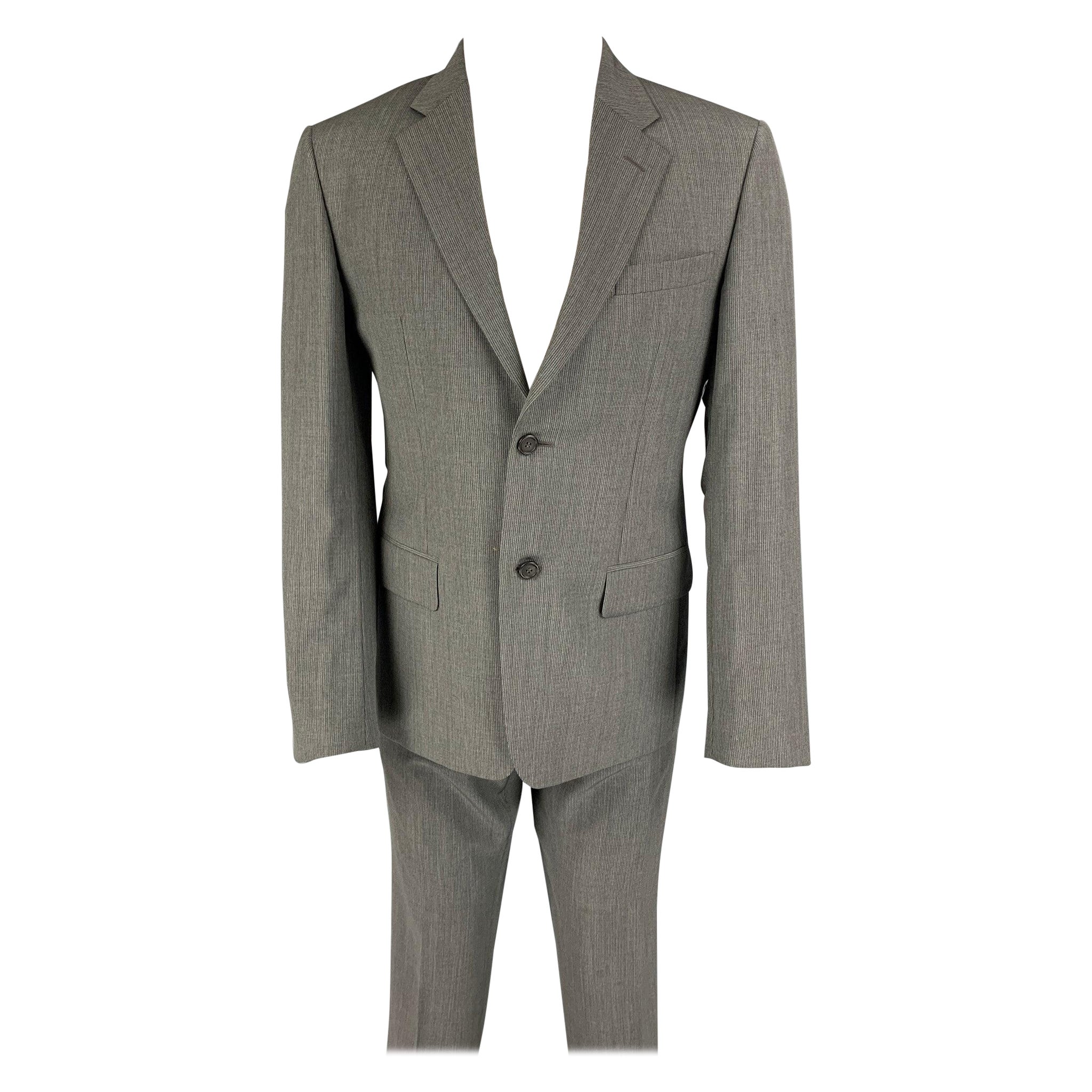 PRADA Size 40 Grey Silver Pinstripe Virgin Wool Silk Suit For Sale