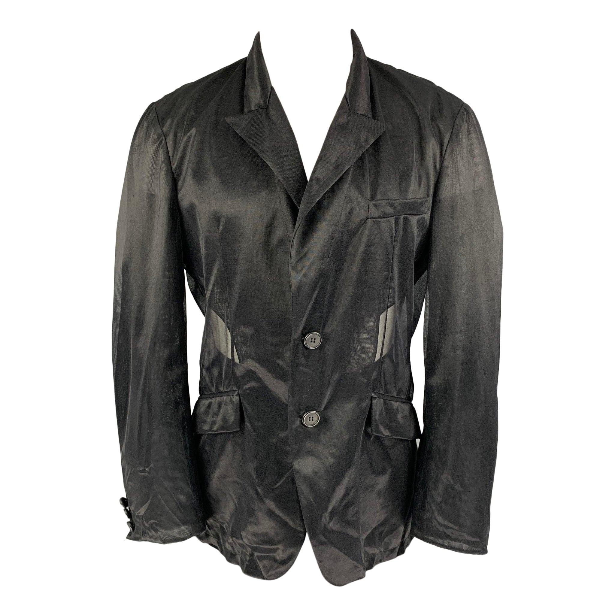 Vintage DOLCE & GABBANA Size 42 Black See-Through Polyamide Peak Lapel Suit For Sale
