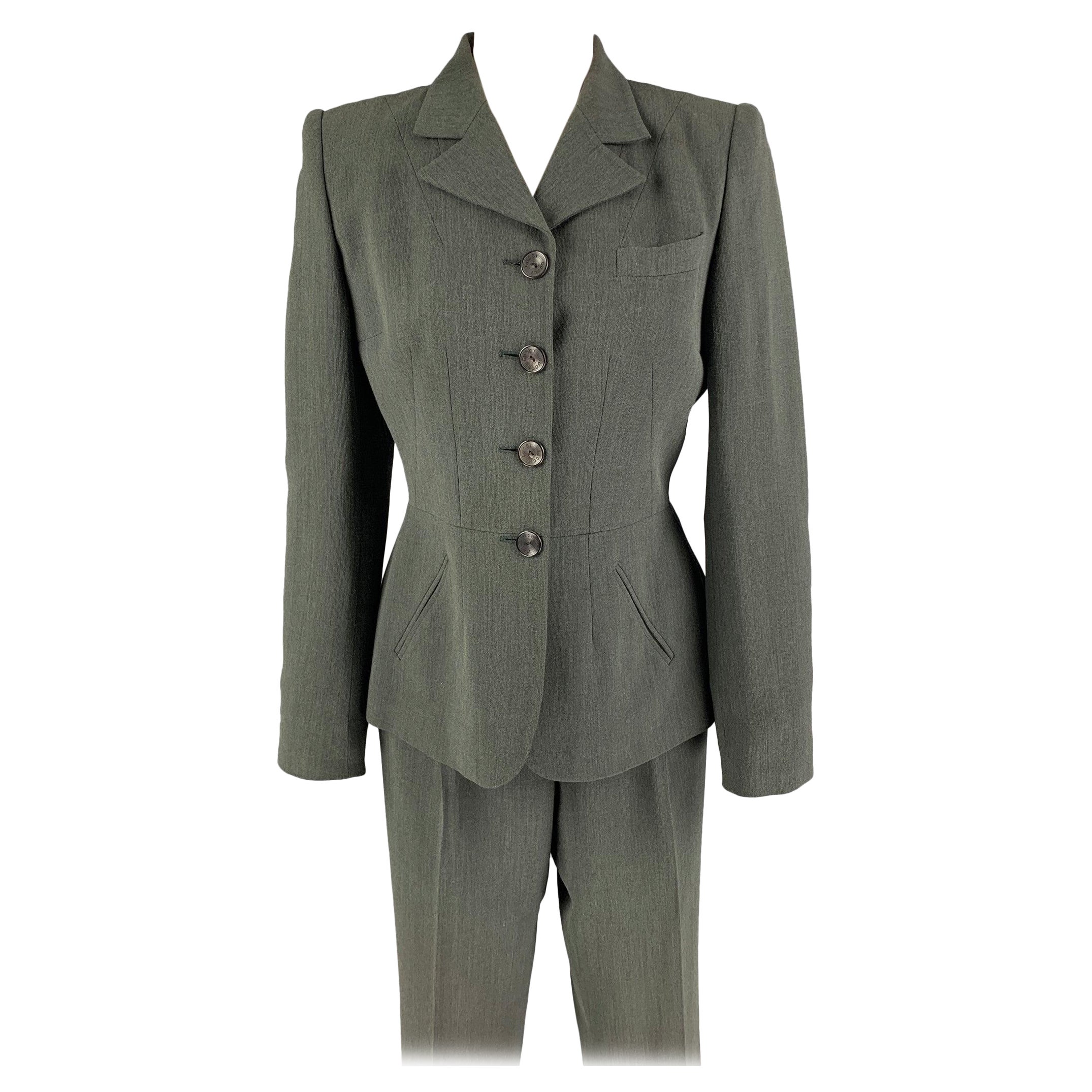 Vintage GUCCI Size 8 Gray Wool Rayon Heather Single Breasted Pants Suit For Sale