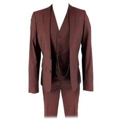THE KOOPLES Size 34 Burgundy Wool Blend Notch Lapel 3 Piece Suit