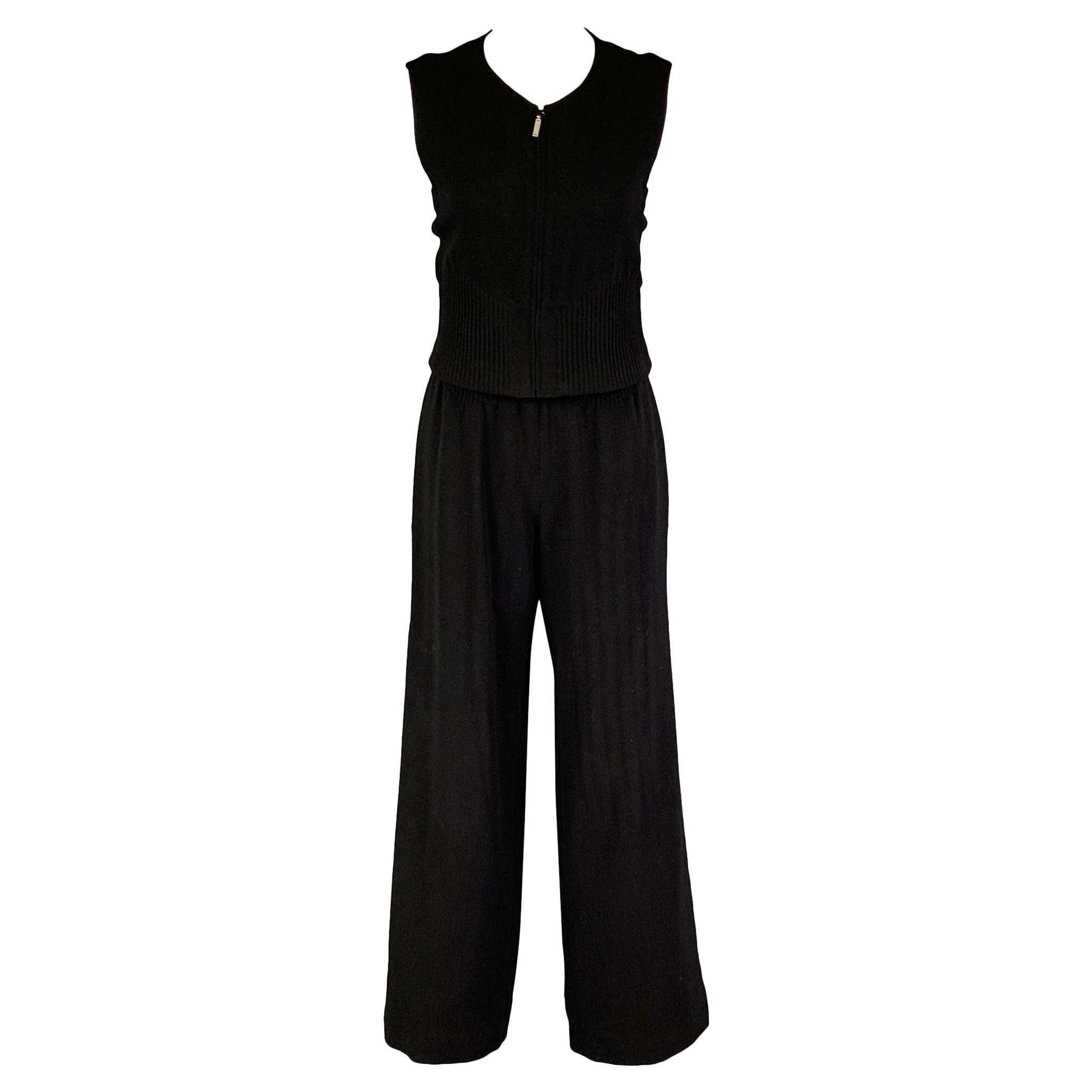 CHANEL Taille 8 Combinaison pantalon sans manches en laine noire côtelée en vente