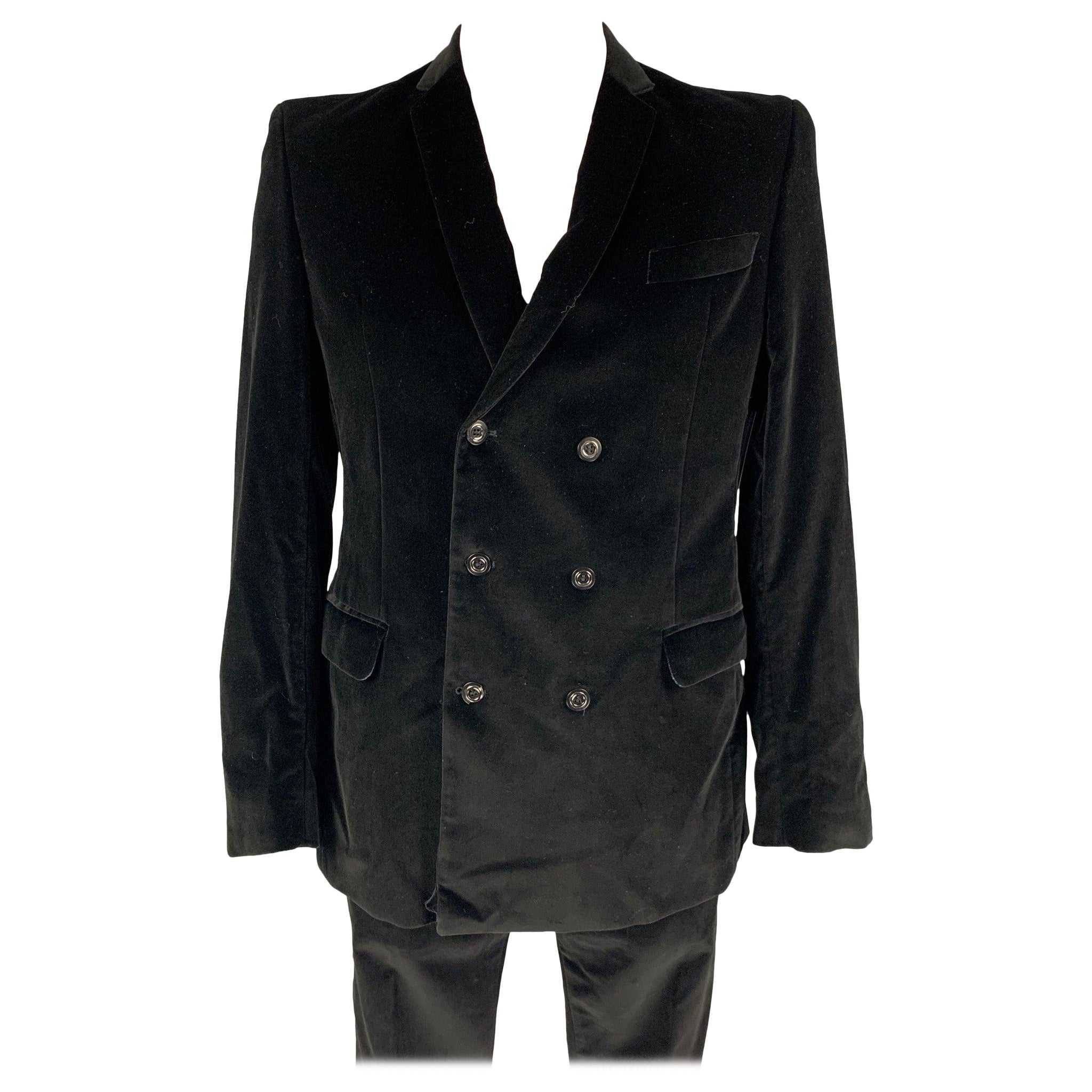 JUST CAVALLI Size 44 Black Velvet Cotton Velvet Notch Lapel Suit For Sale