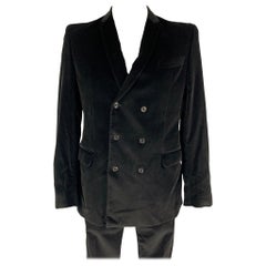 JUST CAVALLI Size 44 Black Velvet Cotton Velvet Notch Lapel Suit