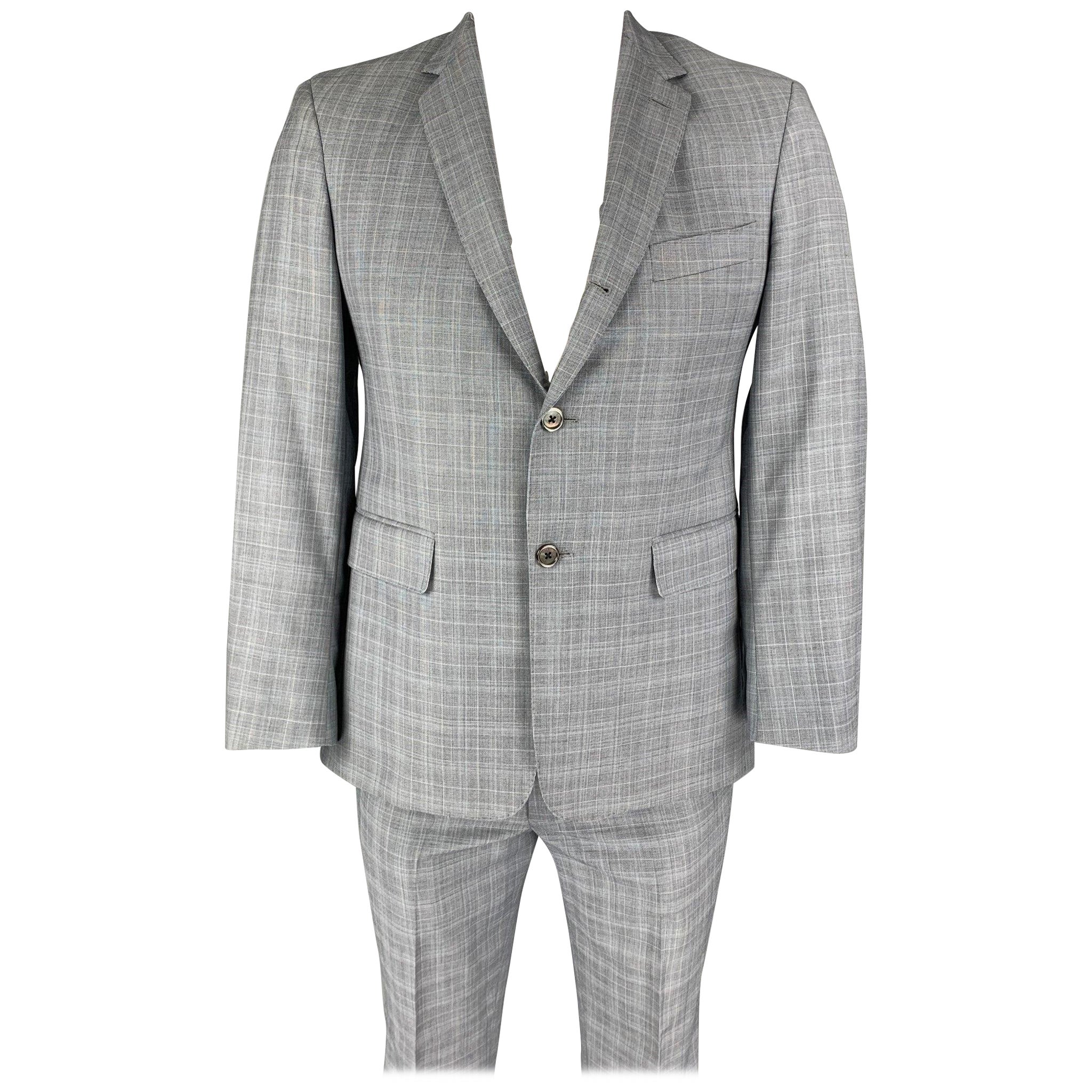 BLACK FLEECE Size 40 Grey Plaid Wool Notch Lapel Suit For Sale