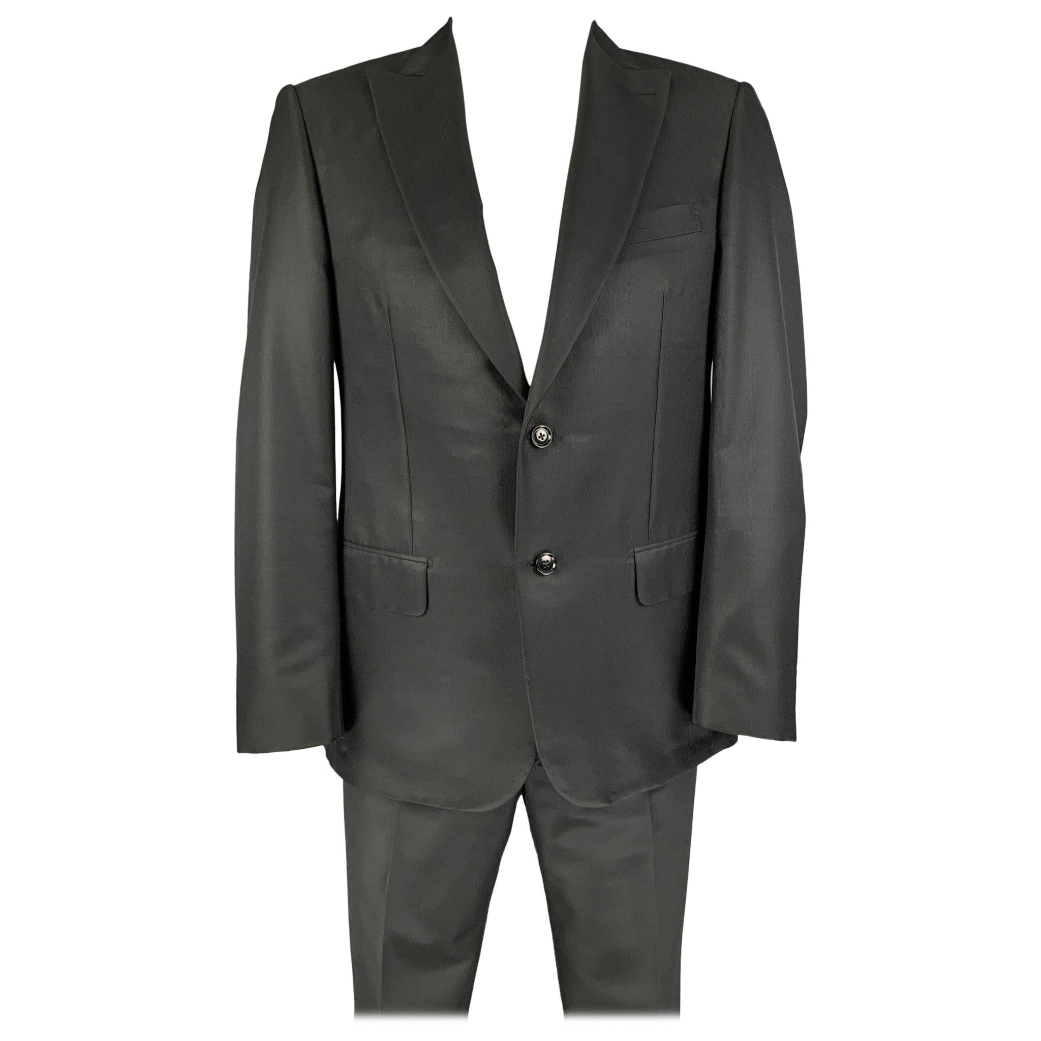 PAL ZILERI Size 40 Black Wool Silk Peak Lapel Suit For Sale