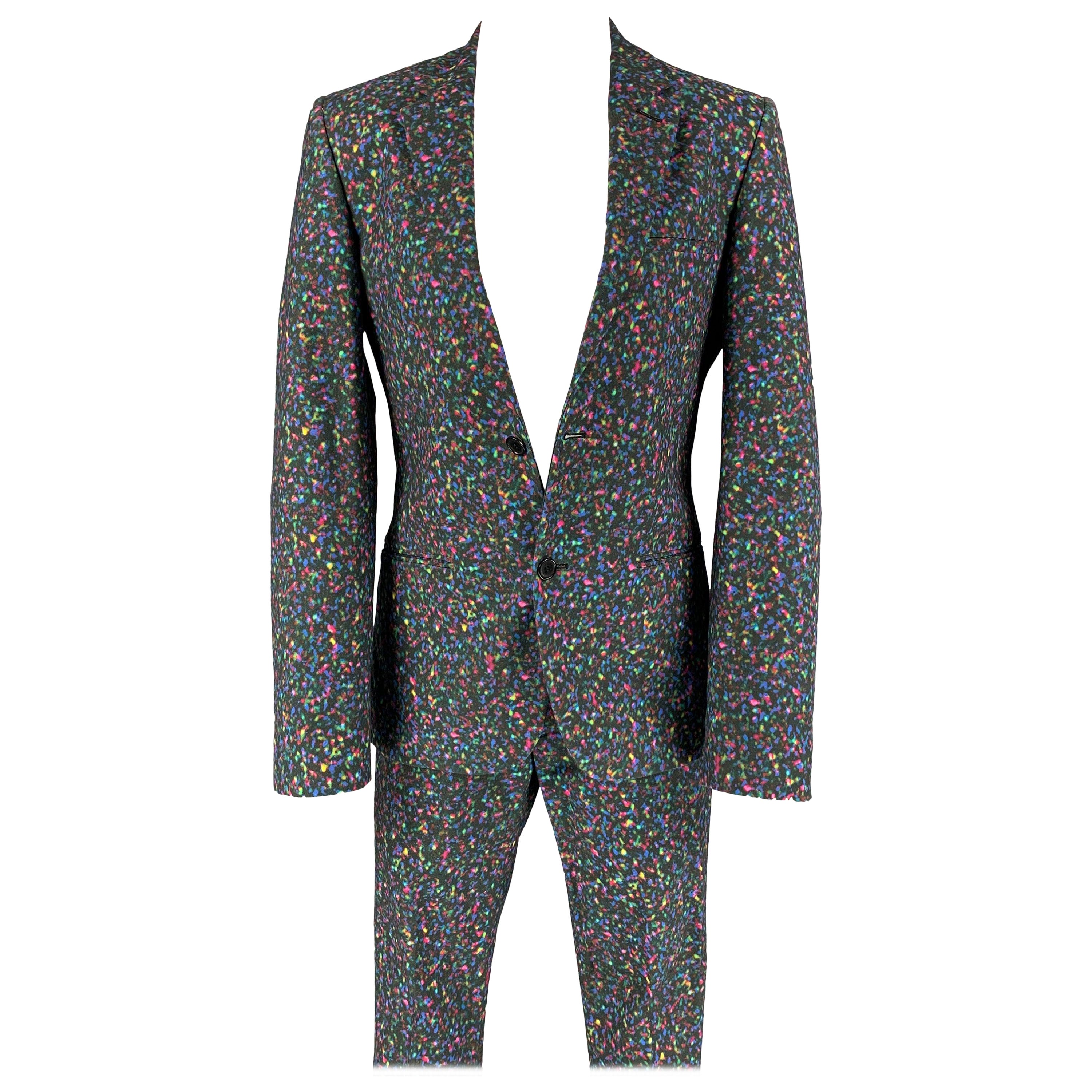 CALVIN KLEIN COLLECTION Size 34 Multi-Color Print Cotton Notch Lapel Suit For Sale