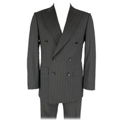 PAL ZILERI Size 40 Black Blue Stripe Wool Double Breasted Suit