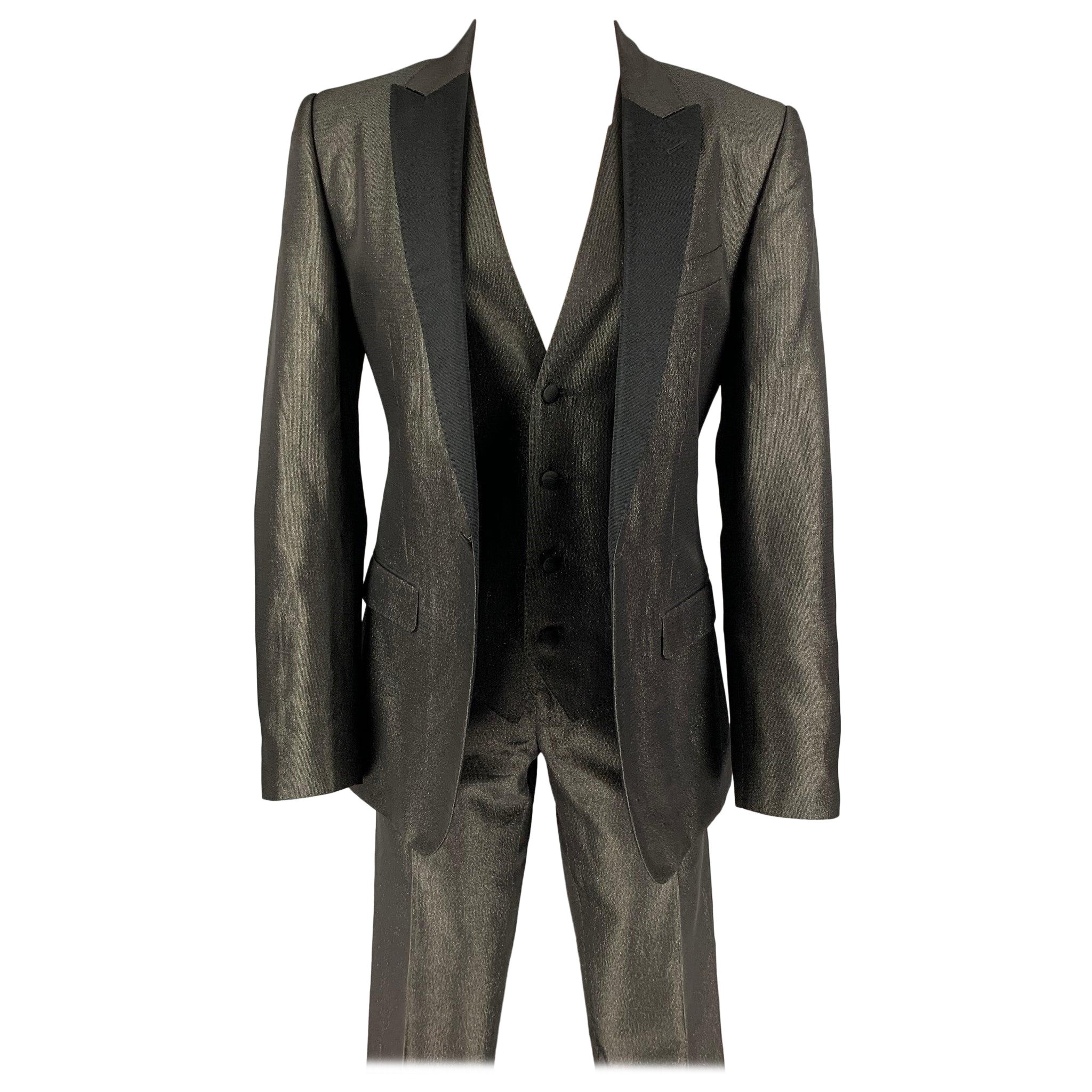 DOLCE & GABBANA Size 36 Black Gold Metallic Acetate Blend 3 Piece Tuxedo Suit For Sale