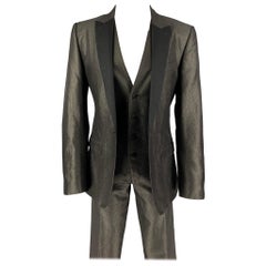 DOLCE & GABBANA Size 36 Black Gold Metallic Acetate Blend 3 Piece Tuxedo Suit