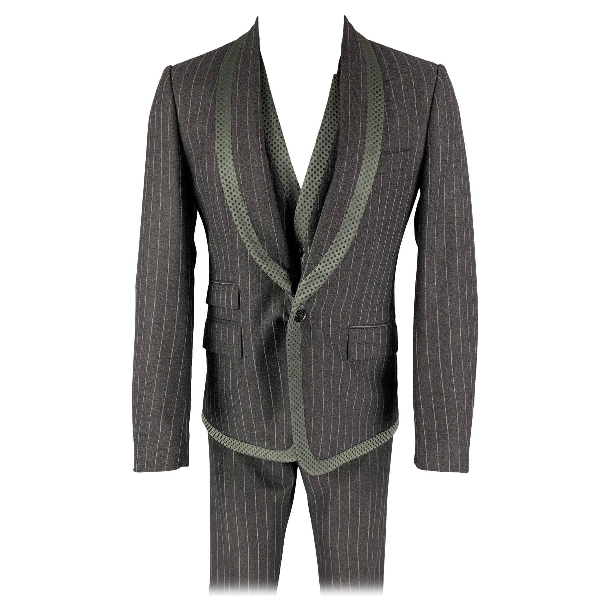 DOLCE & GABBANA Größe 40 Regular Grau Chalkstripe Schur Wolle Schal 3 Stück Anzug im Angebot