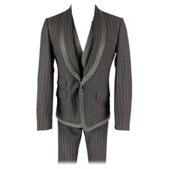 DOLCE & GABBANA Größe 40 Regular Grau Chalkstripe Schur Wolle Schal 3 Stück Anzug
