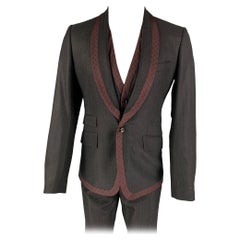 DOLCE & GABBANA Size 38 Grey Burgundy Polka Dot Virgin Wool 3 Piece Suit