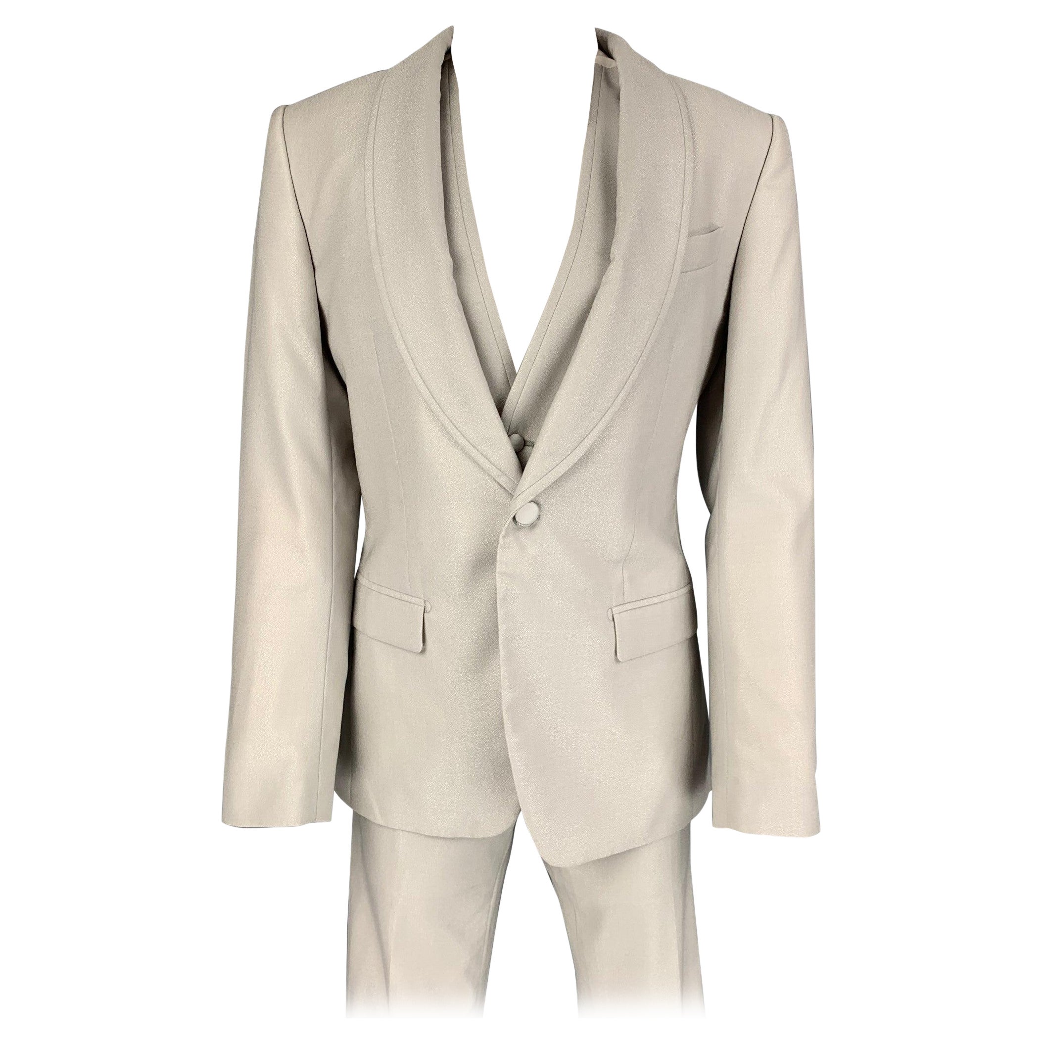 DOLCE & GABBANA Size 36 Regular Grey Wool Silk Shawl Lapel 3 Piece Suit For Sale