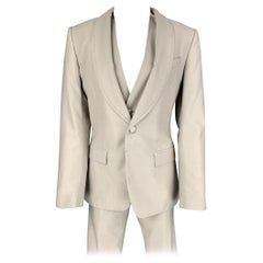 DOLCE & GABBANA Size 36 Regular Grey Wool Silk Shawl Lapel 3 Piece Suit