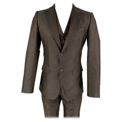 DOLCE & GABBANA Size 36 Brown Geometric Polyester Silk Blend 3 Piece Suit