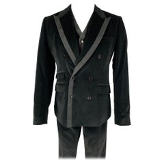 DOLCE & GABBANA Größe 40 R Schwarzer doppelreihiger 3-teiliger Anzug aus schwarzem Samt